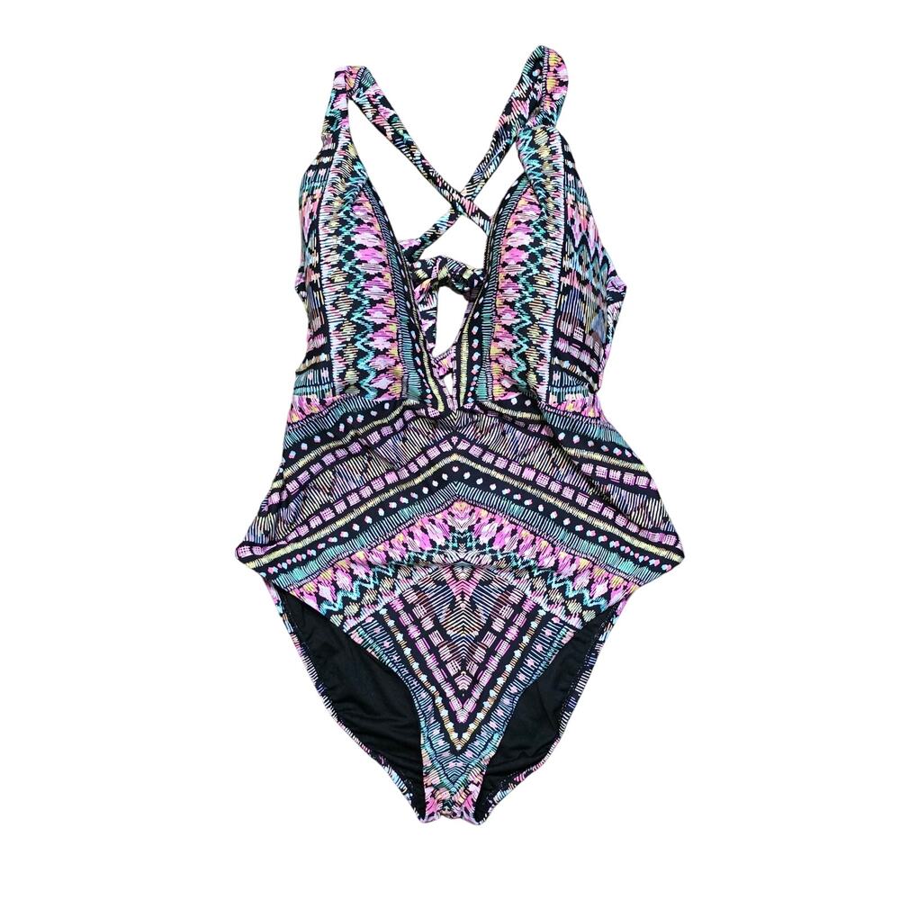 bar III Tummy control Printed Plunging One‎ piece Swimsuit Size Large